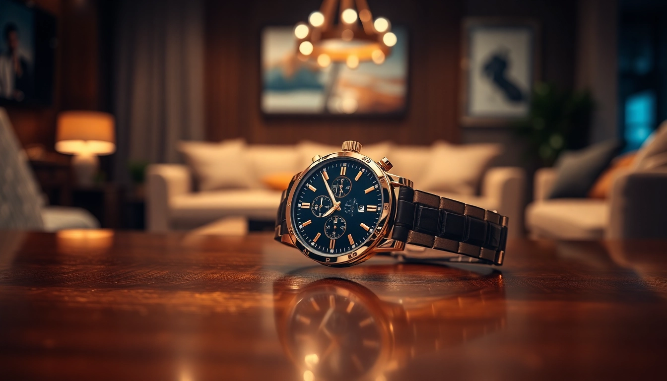Admire the intricate details of a luxurious replica watch on a polished wooden surface.
