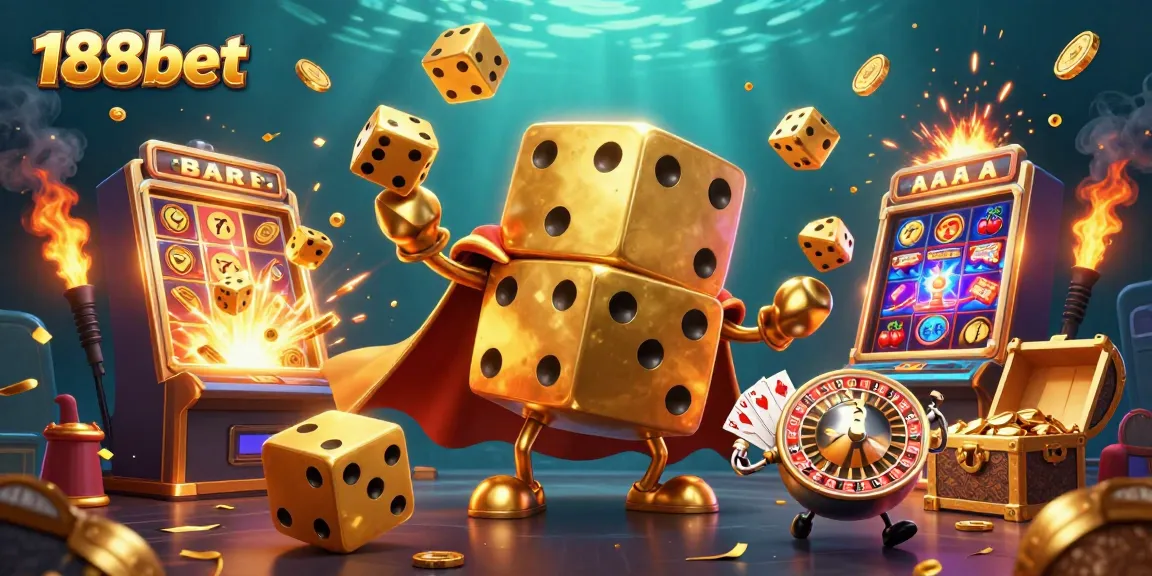 Experience the excitement of winning at 188bet with vibrant casino elements and golden dice action.