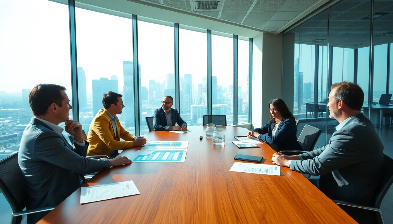Discussing competitor pricing strategies among professionals in a modern meeting room.
