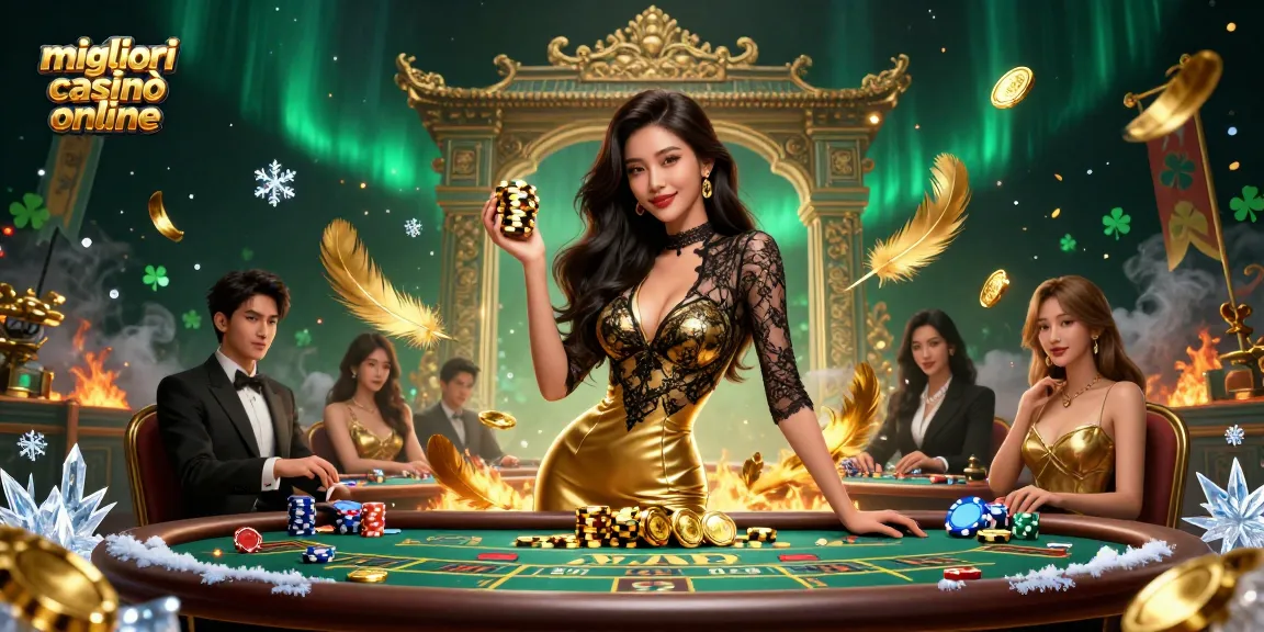 Vivi l'emozione dei migliori casinò online con una scena di baccarat glamour che presenta un gioco ad alto rischio.
