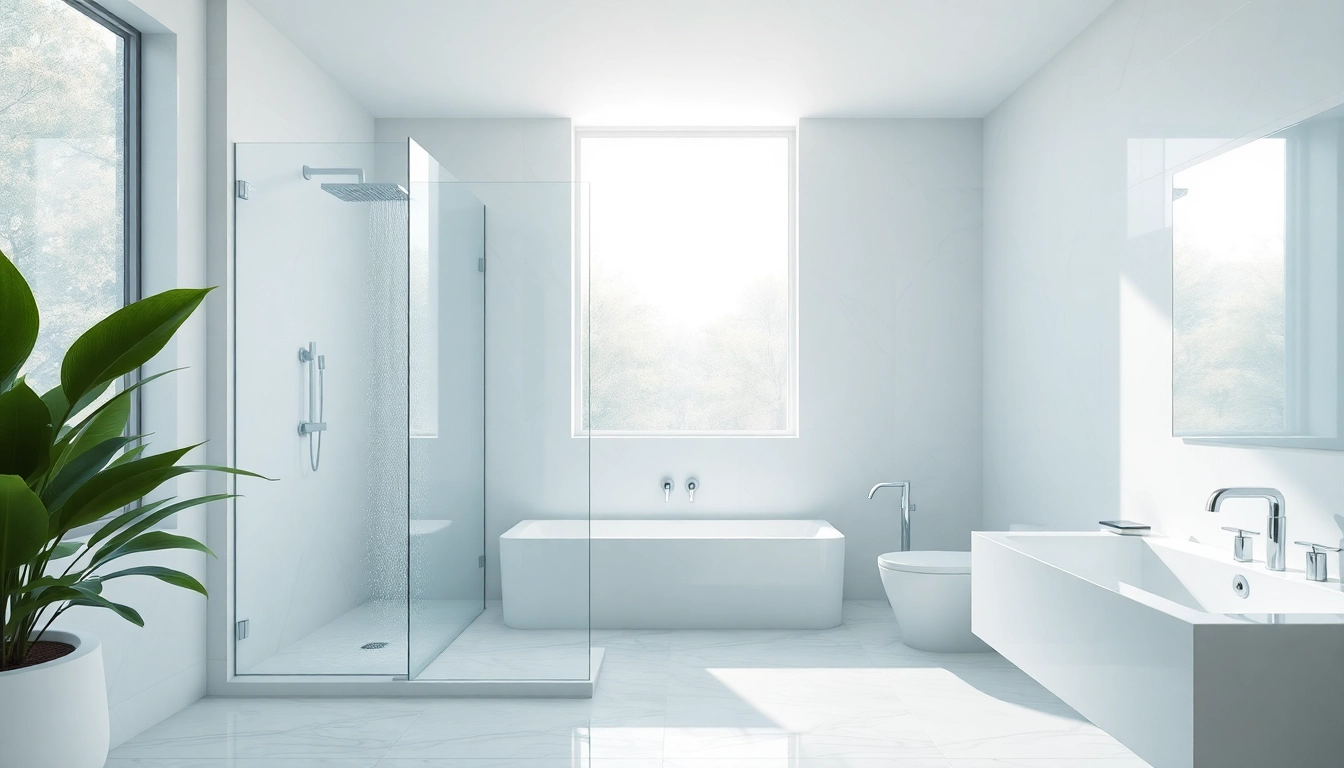 Experience elegant showers in a luxurious bathroom with natural lighting and minimalist decor.