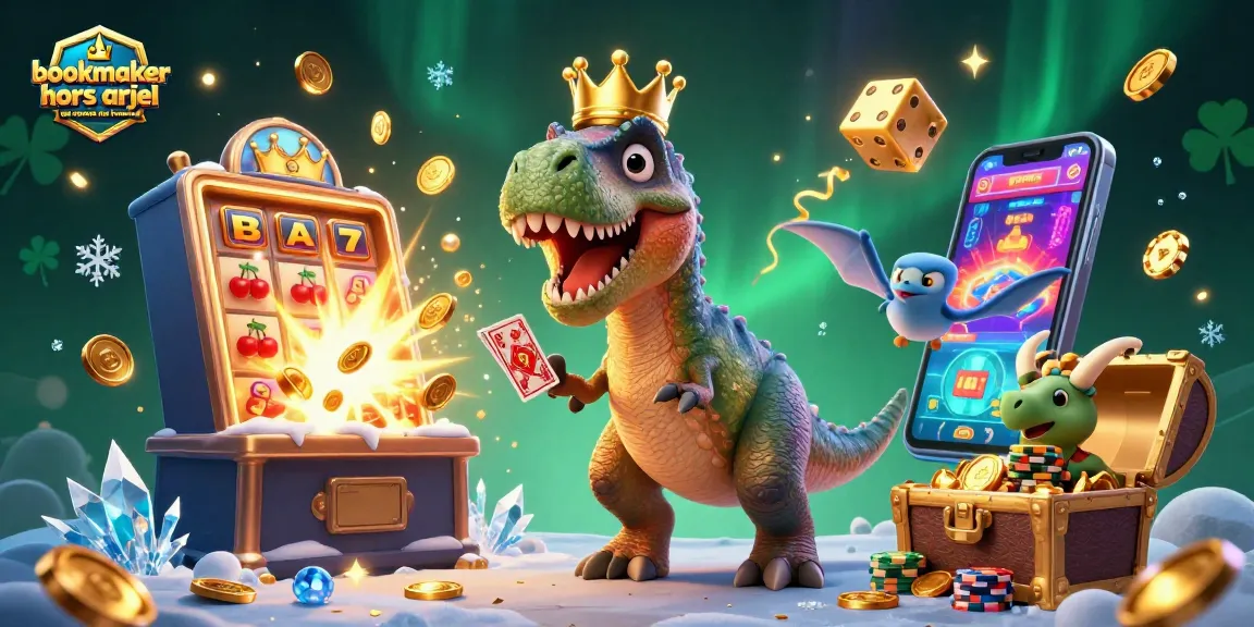 Pariez avec un bookmaker hors ARJEL qui accepte les Français dans un monde de jackpot avec un T-Rex amusant.