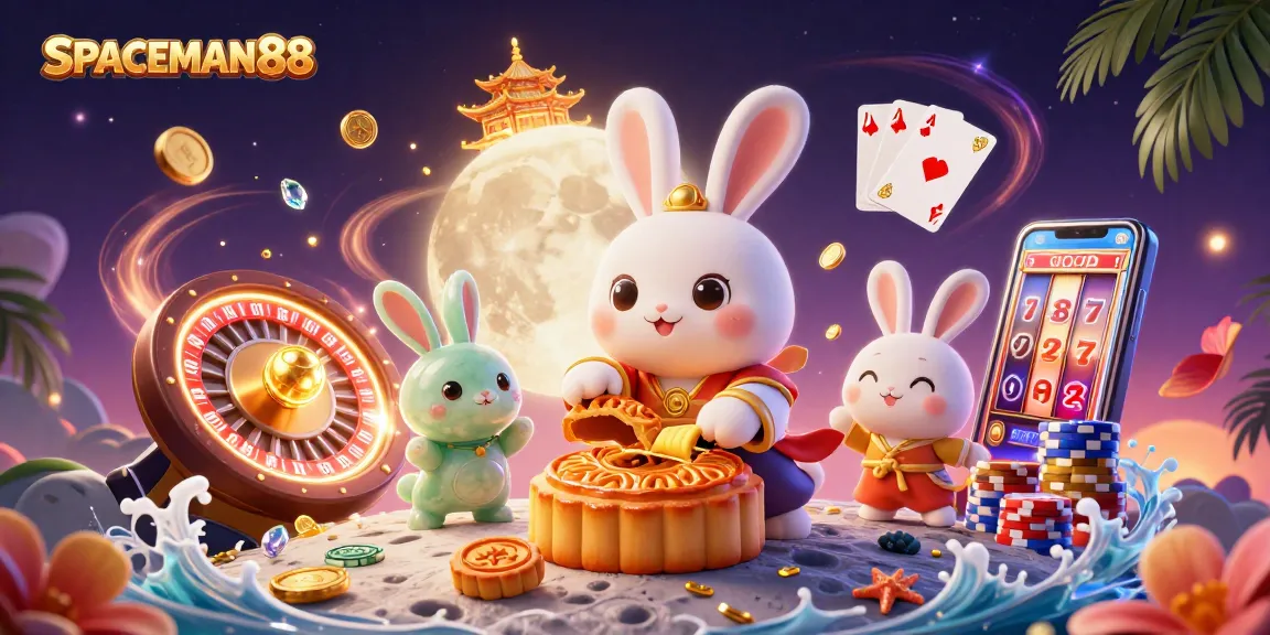 Engage with SPACEMAN88 as the moon rabbit reveals hidden poker chips in a vibrant casino world.