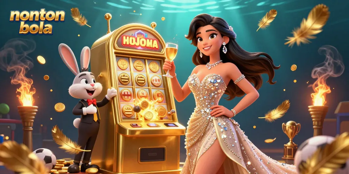 Nonton bola live streaming shows a glamorous woman toasting beside an explosive jackpot.