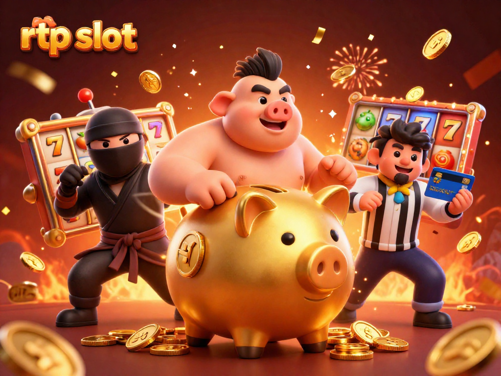 Experience the thrilling atmosphere of rtp slot games with animated characters celebrating around a jackpot.