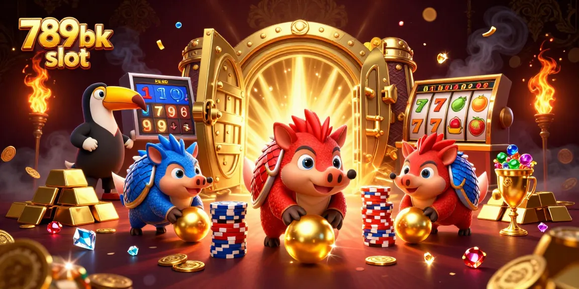 Experience the thrill of 789bk slot as rival pangolins roll into golden balls surrounded by casino treasures.