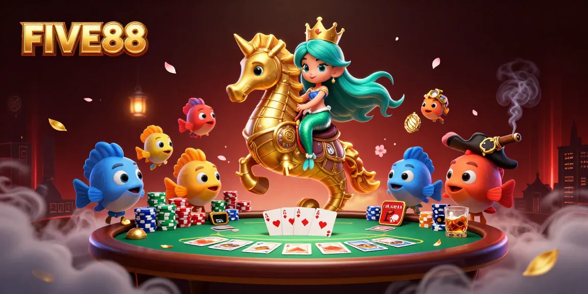 Engage in exciting gameplay with FIVE88 at a vibrant casino illuminated by colorful elements.