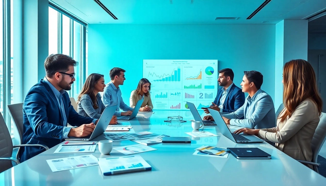 Analyze sales enablement content tracking data with a diverse team in a modern office setting.