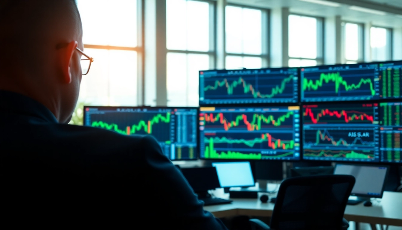 Sway markets featured in a professional forex trading scene with a focused trader analyzing data.