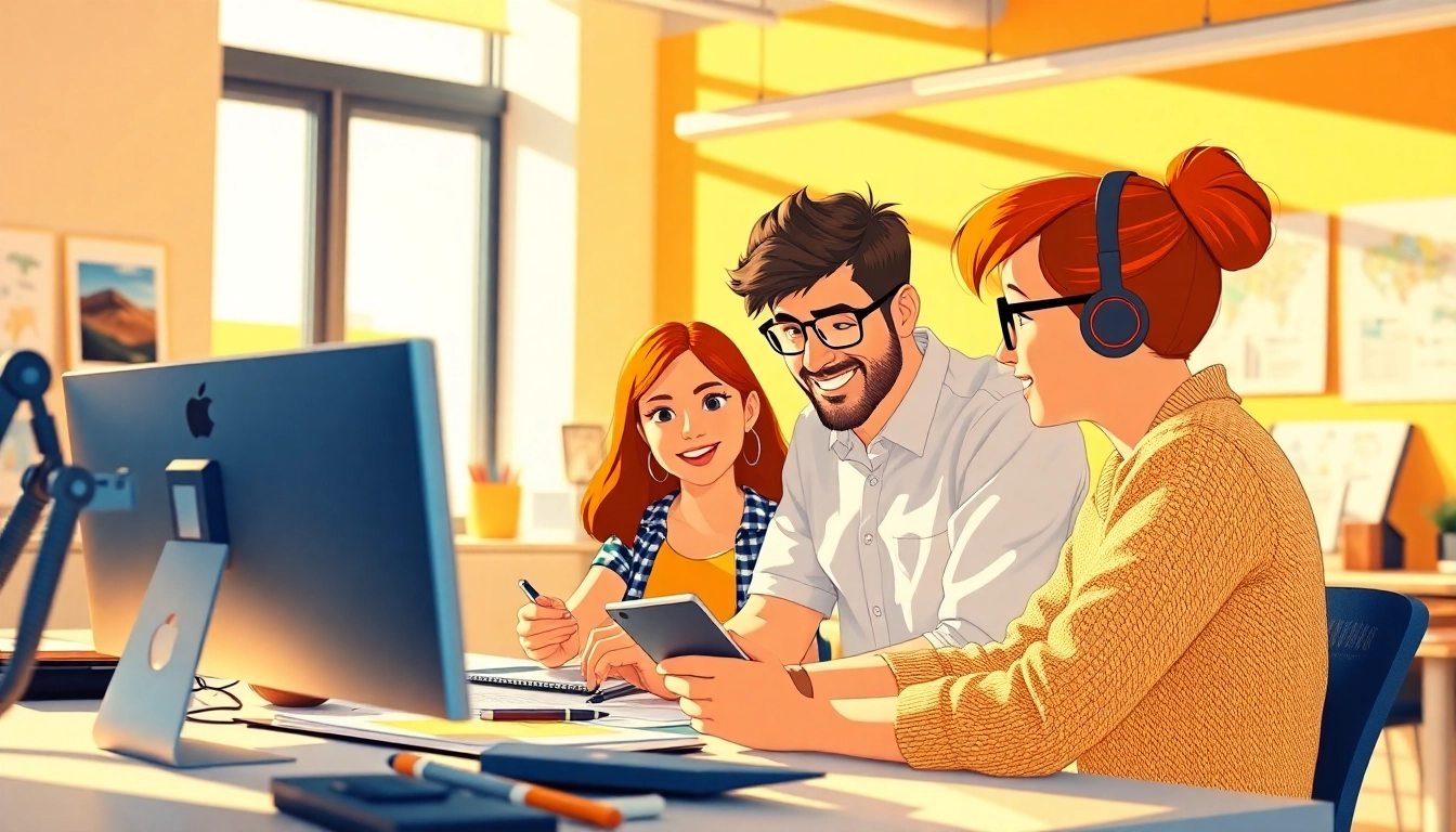 Animationsagentur team creating engaging content in a bright, modern workspace.