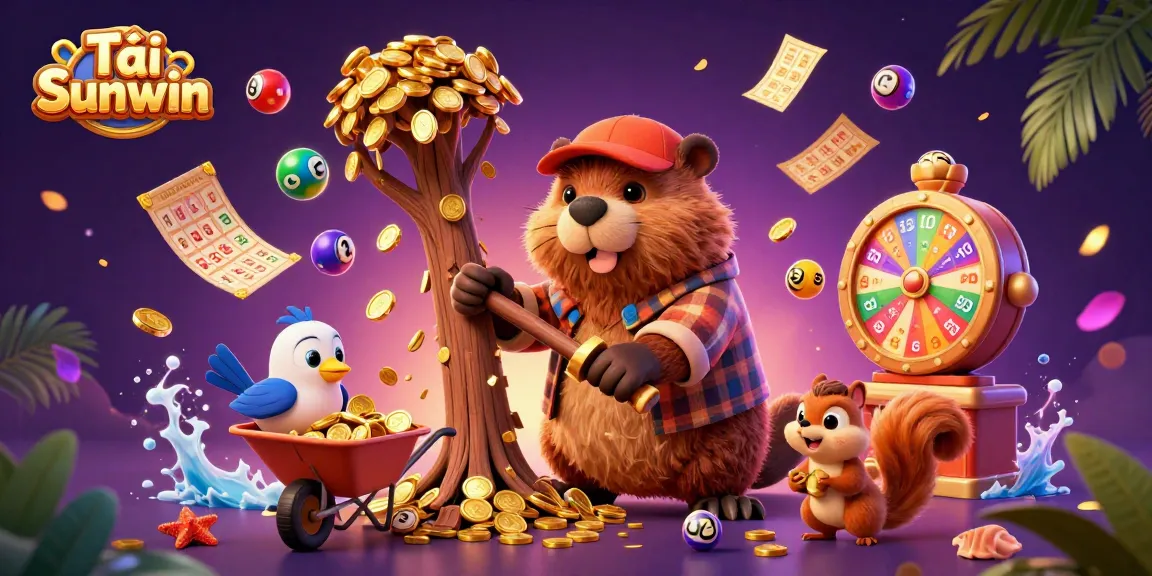 Tải Sunwin by diving into 3D casino fun with vibrant characters collecting golden coins.