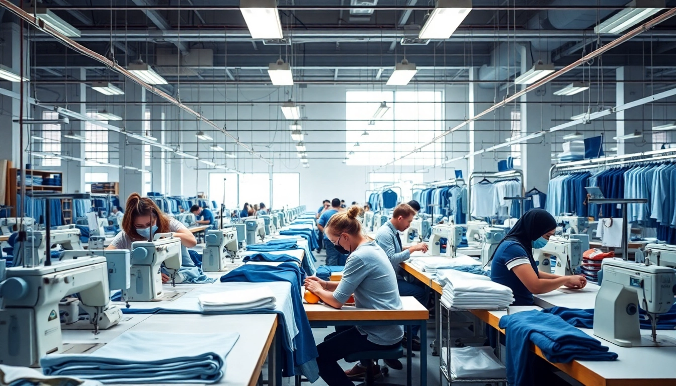 OEM clothing manufacturers collaborating in a vibrant production space, ensuring quality garments.