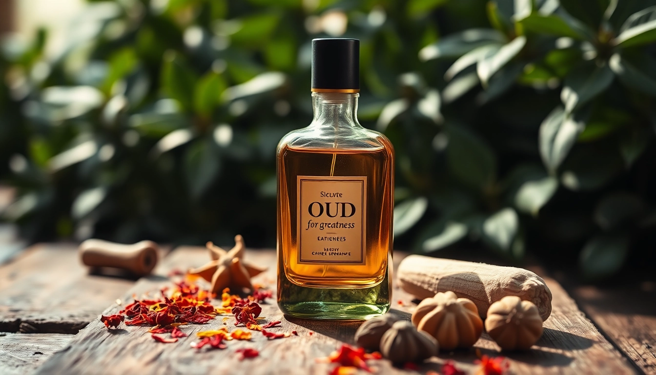 Showcase Oud for greatness fragrance with saffron and nutmeg enhances the luxurious presentation.