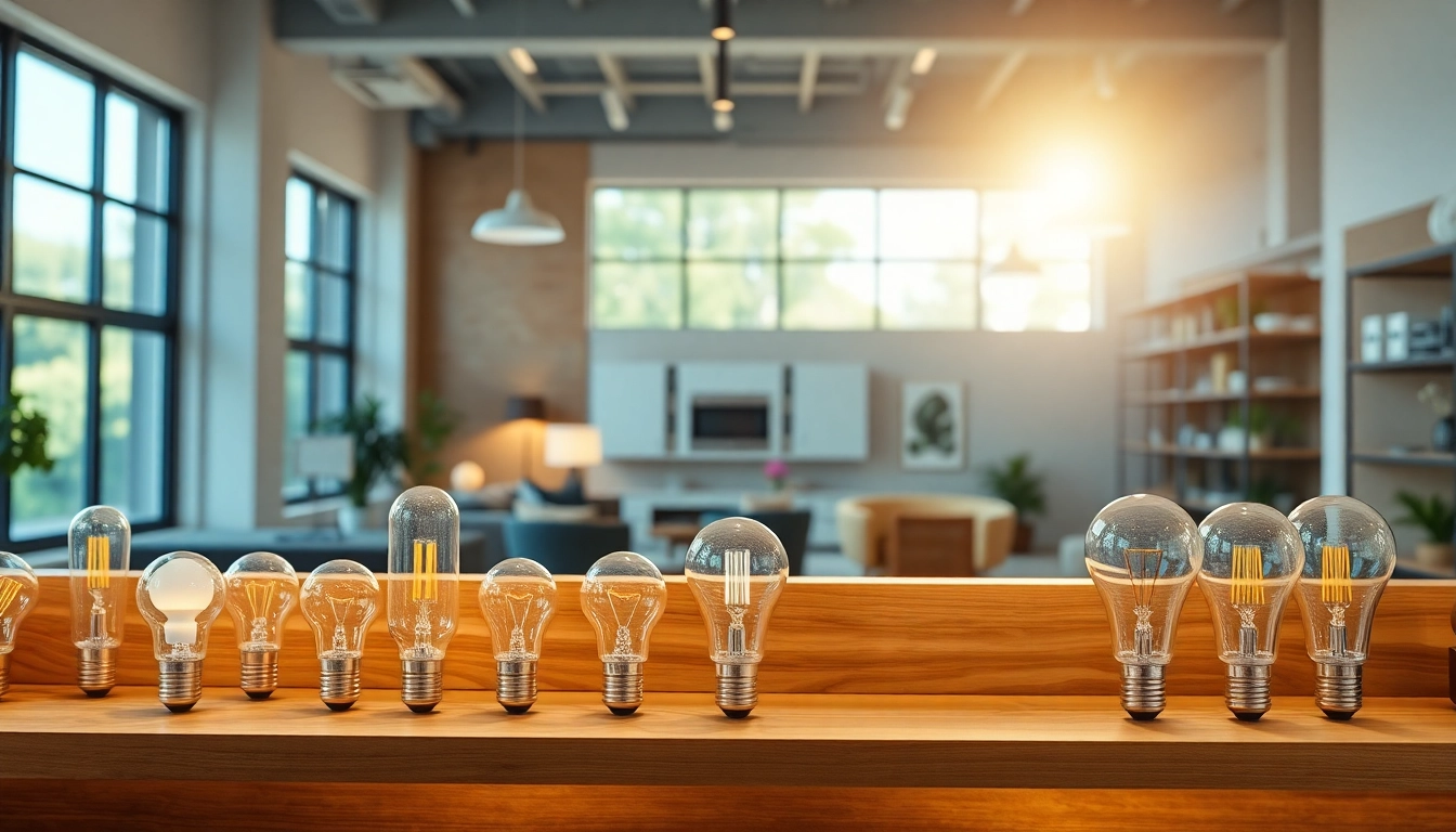 Led lampen gepresenteerd in een moderne showroom met aantrekkelijke verlichting.