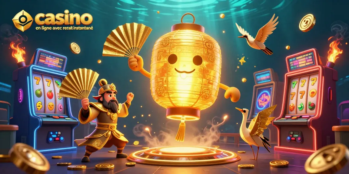 Casino en ligne avec retrait instantané, illustration d'un esprit lantern lumineux et de jeux de machines à sous vibrant.