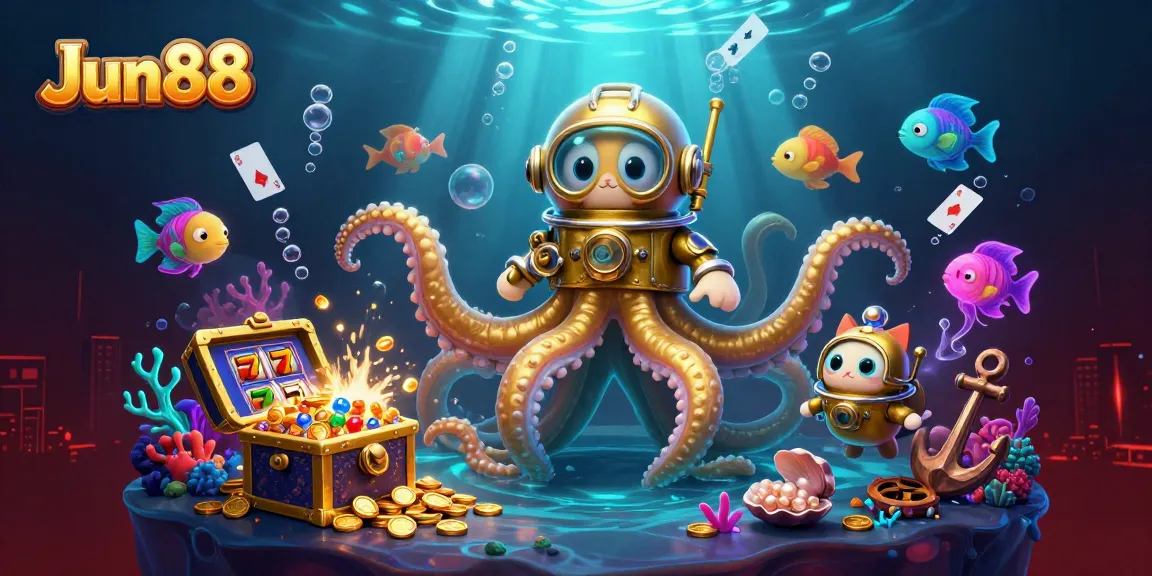 Engage with Jun88's thrilling online casino experience featuring vibrant gaming elements and dynamic characters.