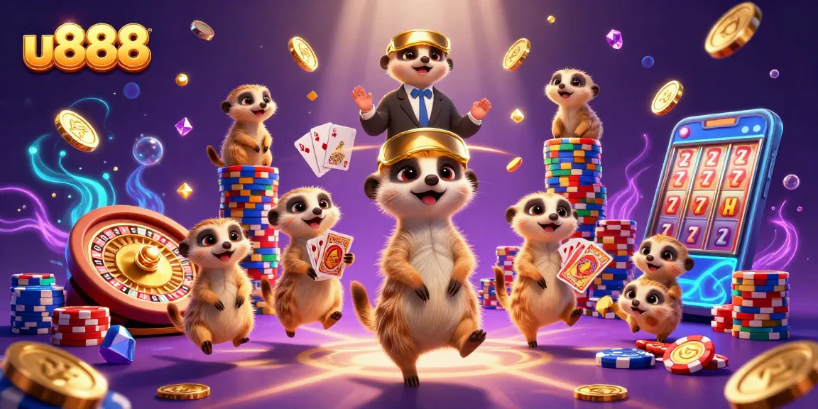 Experience the excitement at u888 with a vibrant meerkat casino scene and thrilling gaming elements.