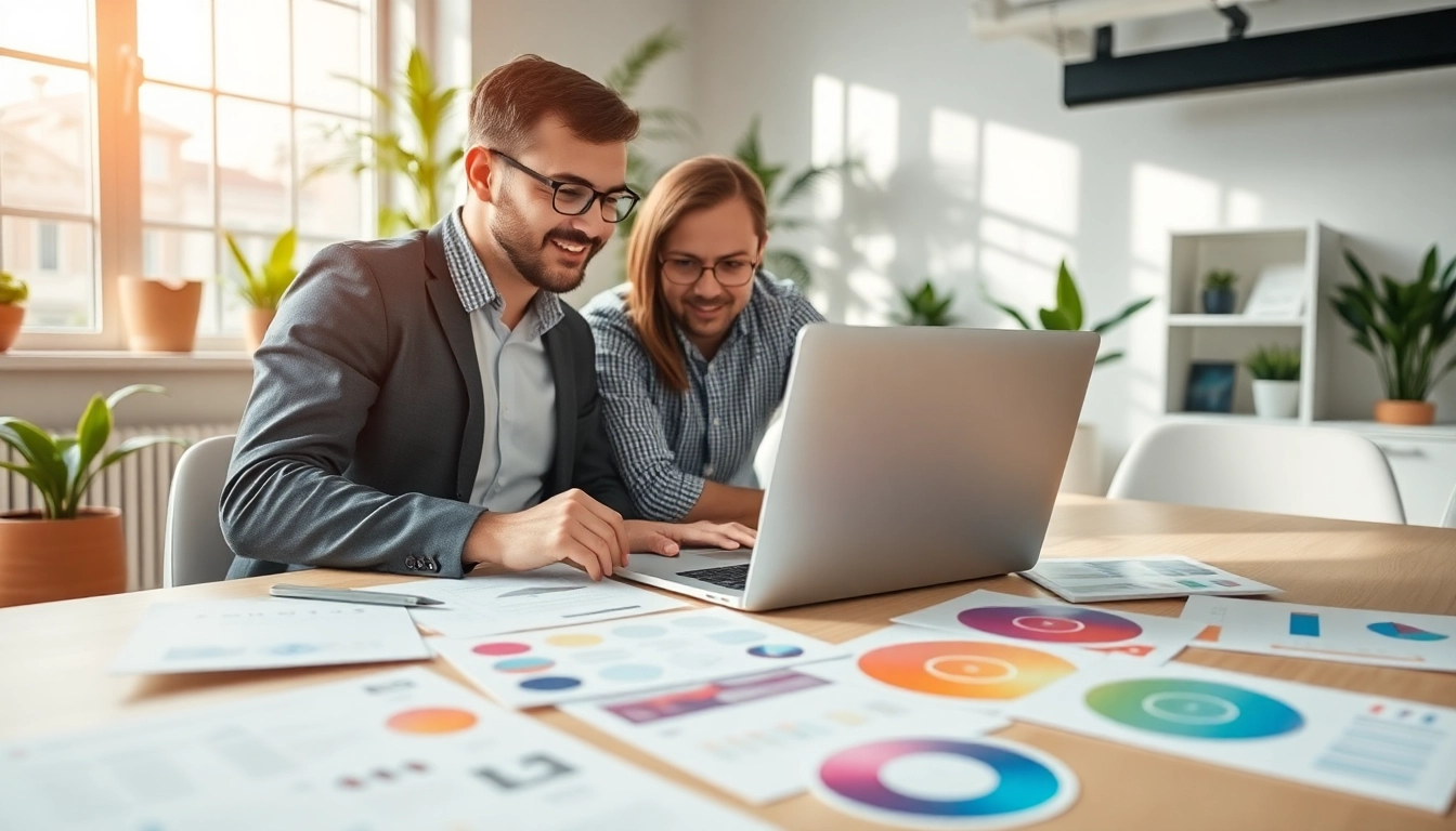 Effizientes Webdesign Braunschweig im modernen Büro mit kreativen Team und Laptop.