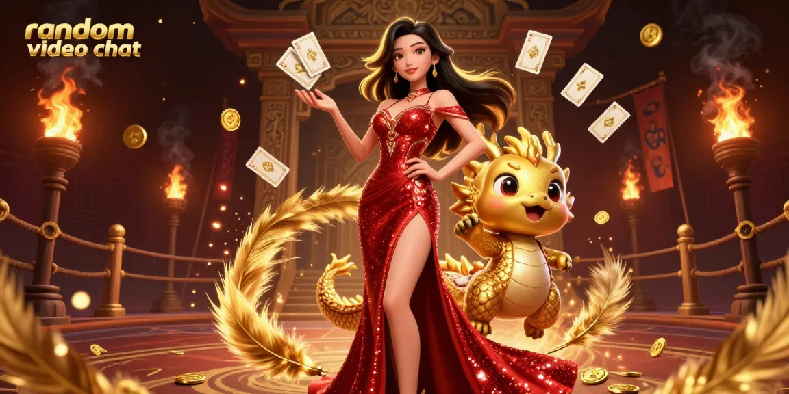 Engage in random video chat with vibrant characters and gold elements in a thrilling casino-themed scene.