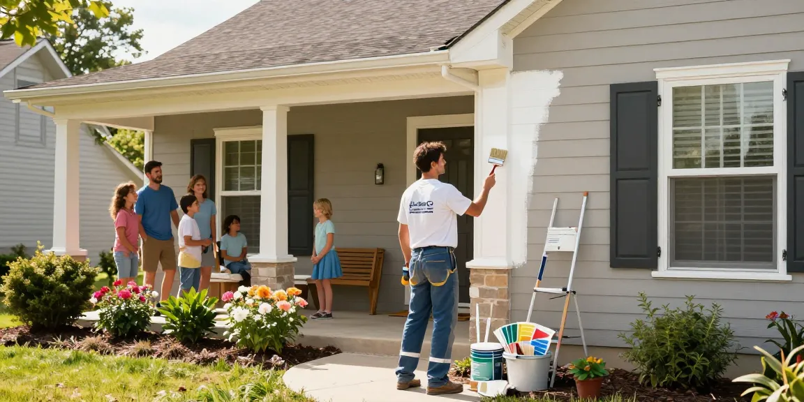 Professional painters in Des Moines IA applying fresh paint to a home exterior.