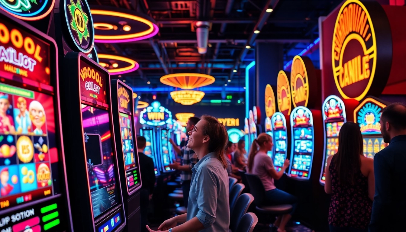 Mainkan slot depo 1k dengan mesin slot digital yang cerah dan pemain yang bahagia.