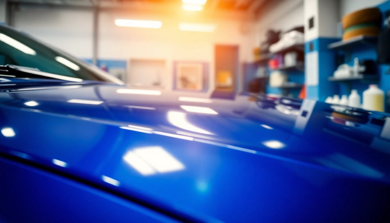 Showcasing paste wax car detailing service on a polished vehicle under bright sunlight.