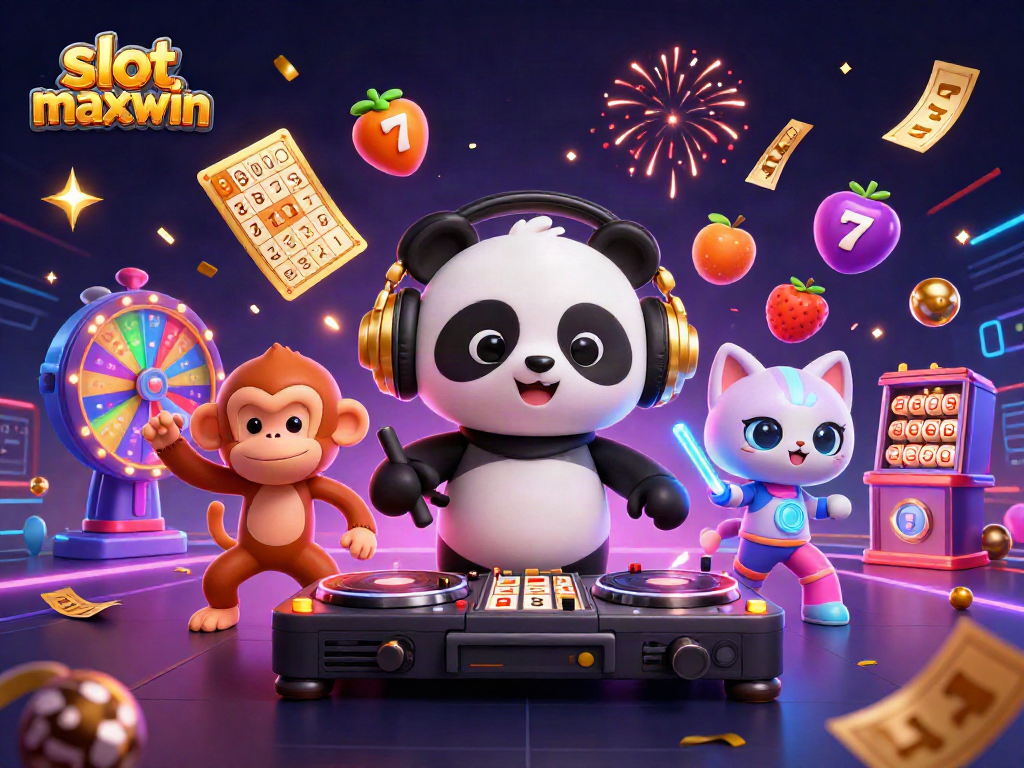 Experience the excitement of slot maxwin with a vibrant 3D casino scene full of fun characters and engaging game elements.