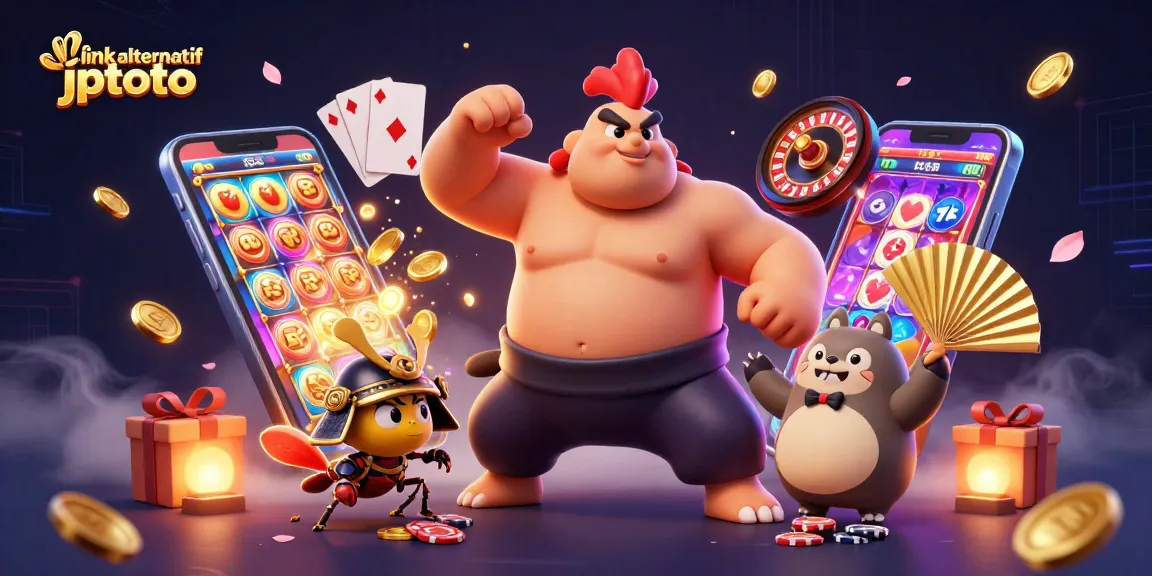 Menangkan permainan dengan link alternatif jptoto dalam ilustrasi 3D kartun penuh warna dan detail.