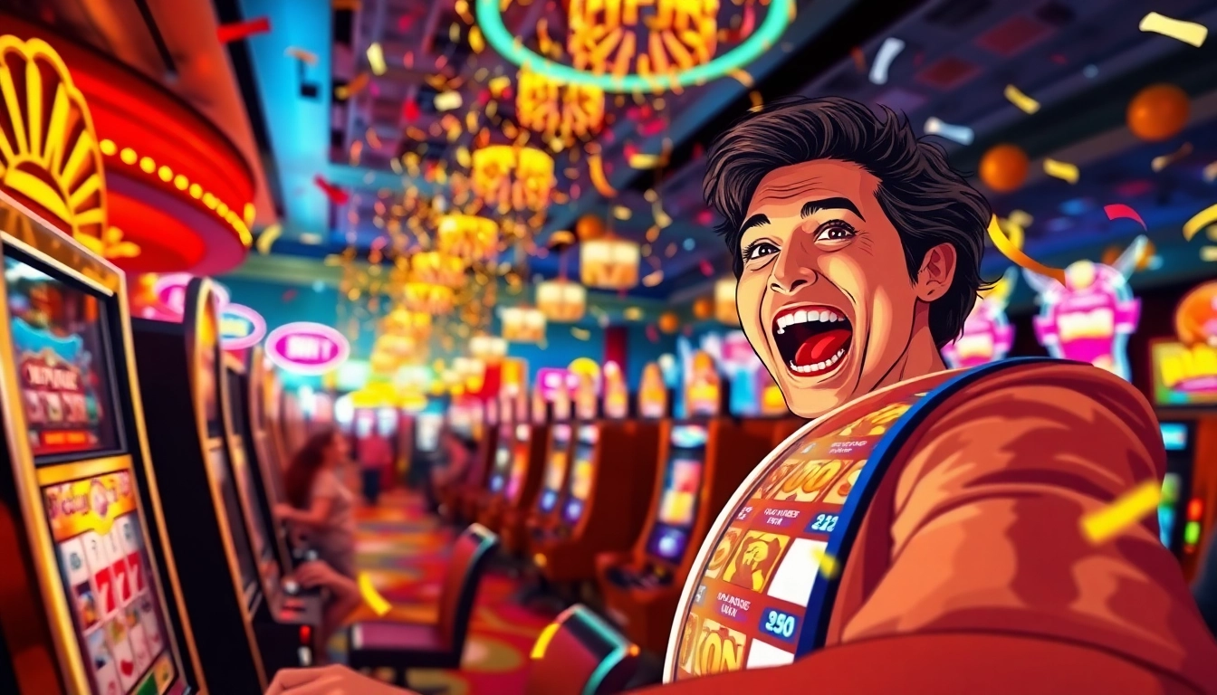 Experience thrilling free spins bonuses at a casino celebrating big wins.