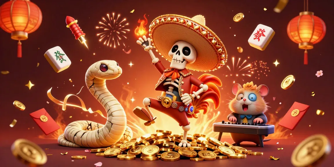 Enjoy the casino excitement with lively characters dancing in gold and festive lights.