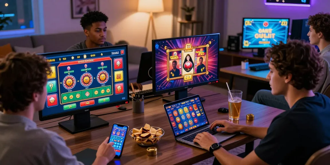 Expérience passionnante de casino en ligne français avec des joueurs participant à des jeux avec croupiers en direct et des icônes de jeux colorées.