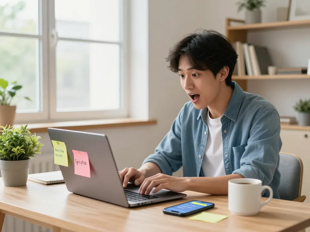 Spicychat interaction in a vibrant home office setting with dynamic chatbot visualization.