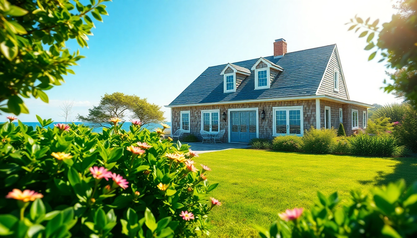 Cape cod home surrounded by coastal beauty and vibrant greenery.