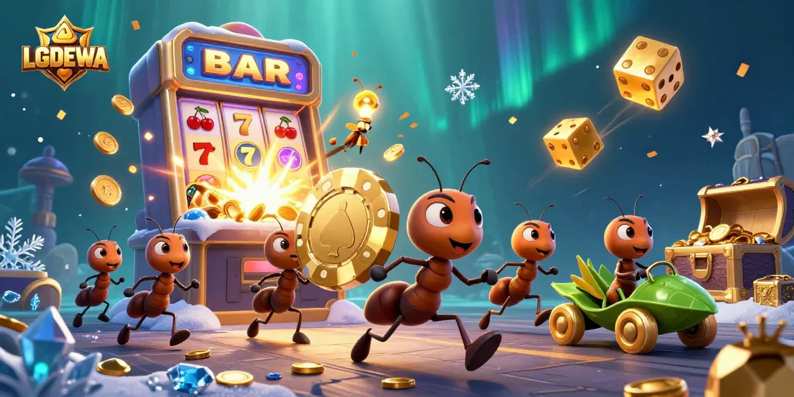 Experience top LGODEWA online slots with this vibrant, engaging 3D illustration blending casino excitement and action.