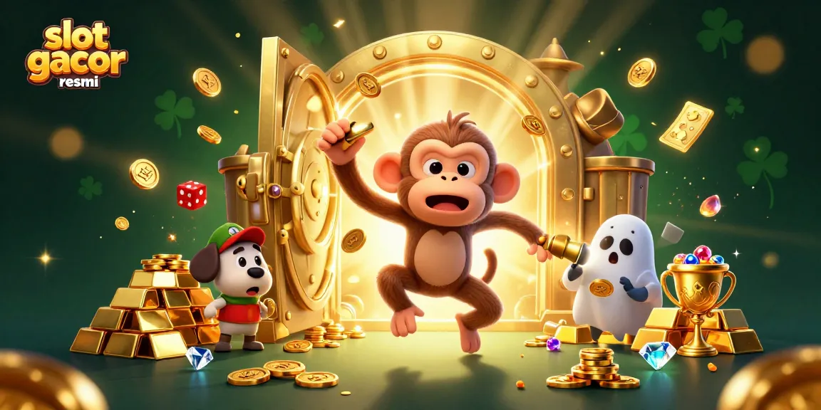 Engage in slot gacor resmi action with 3D characters and dazzling treasures in a lively casino scene.