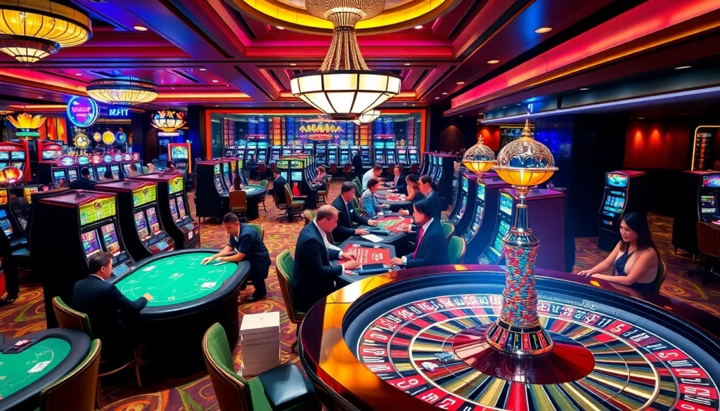 Casino gaming scene featuring KJC brand elements, showcasing vibrant tables and exciting players.
