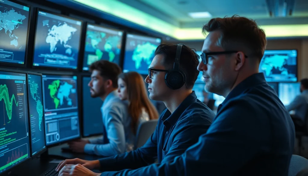 Cybersecurity Services Tampa professionals monitoring threats in a high-tech command center.