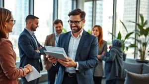 Highlighting Quickplus Business Consultants in a professional office environment promoting collaboration.