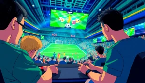 Menampilkan adegan seru dari permainan bandar bola game di lingkungan bermain yang terinspirasi sepak bola.