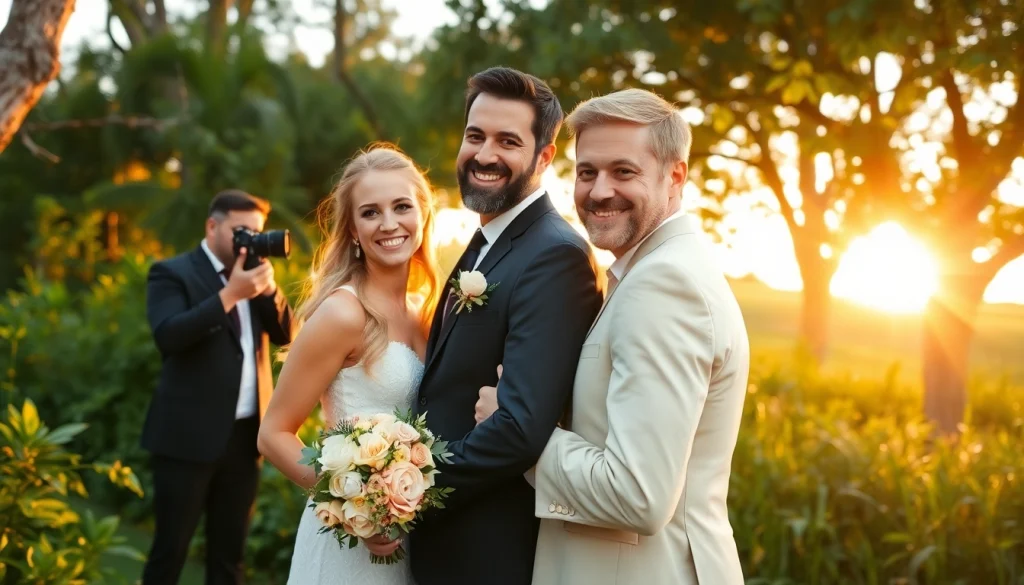 Engaging wedding photoshoot near me in Tampa, showcasing a happy couple outdoors with sunset background