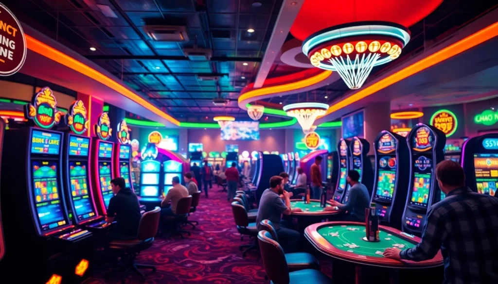 Menang di bandar toto terpercaya dengan suasana kasino yang meriah dan penuh warna.