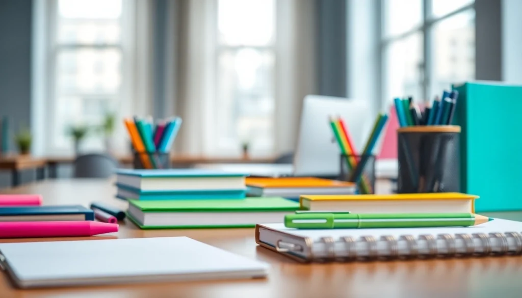 Showcasing vibrant stationery suppliers uk products arranged on a sleek desk in a professional workspace.