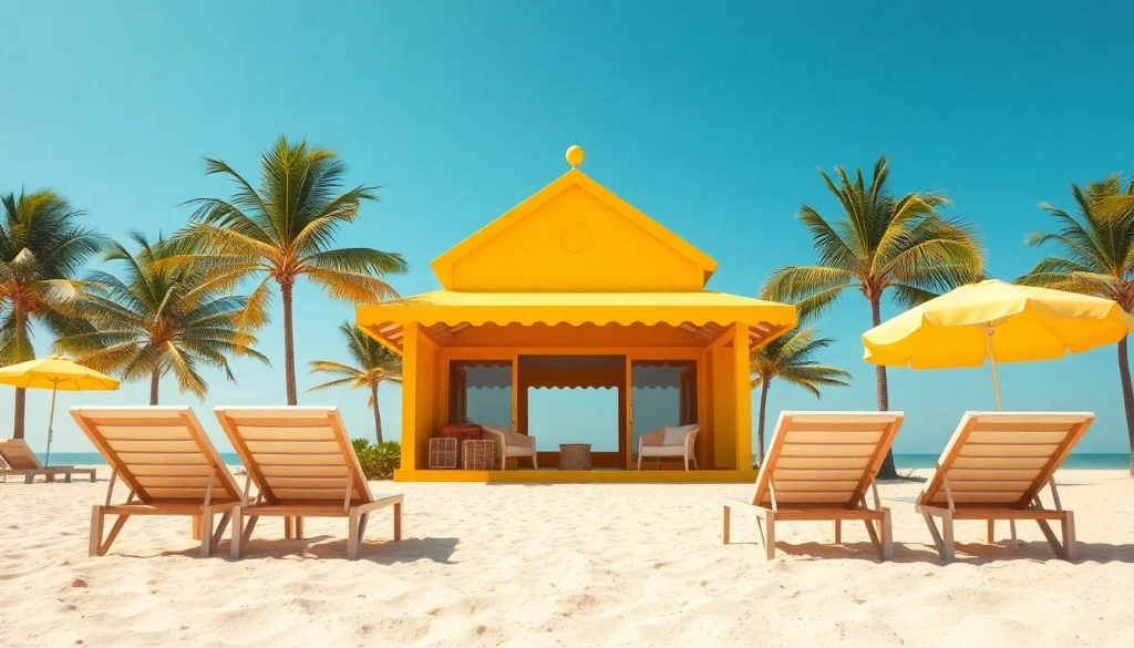 Relax at the coastal cabana with inviting lounge chairs on the beach
