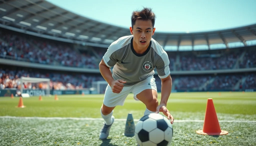 Capture the intense training of Ao Tanaka on a soccer field at https://diknews.co.uk/ao-tanaka/, showcasing dynamic athleticism and focus.