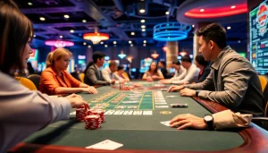 Menampilkan pemain asyik bermain bandar togel online di meja kasino dengan suasana menegangkan.