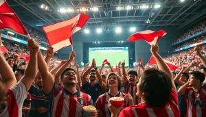 스포츠중계 이벤트를 즐기는 열띤 팬들의 모습이 담긴 사진