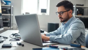 Finding reliable computer help near me with an experienced technician in a modern workspace.