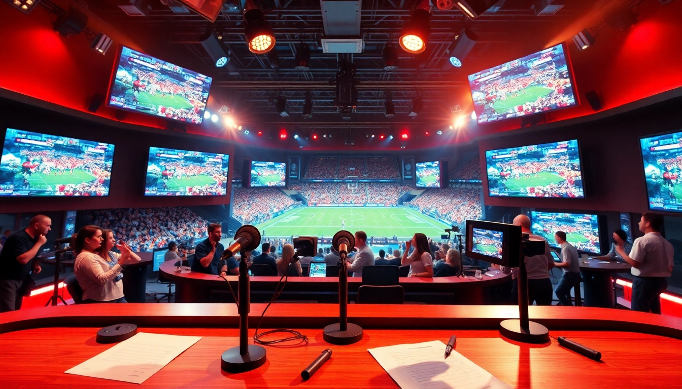 스포츠중계 관련 전문 방송 스튜디오와 흥미진진한 경기 화면