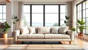Cozy sofa beds in an inviting living room with natural light and elegant design.