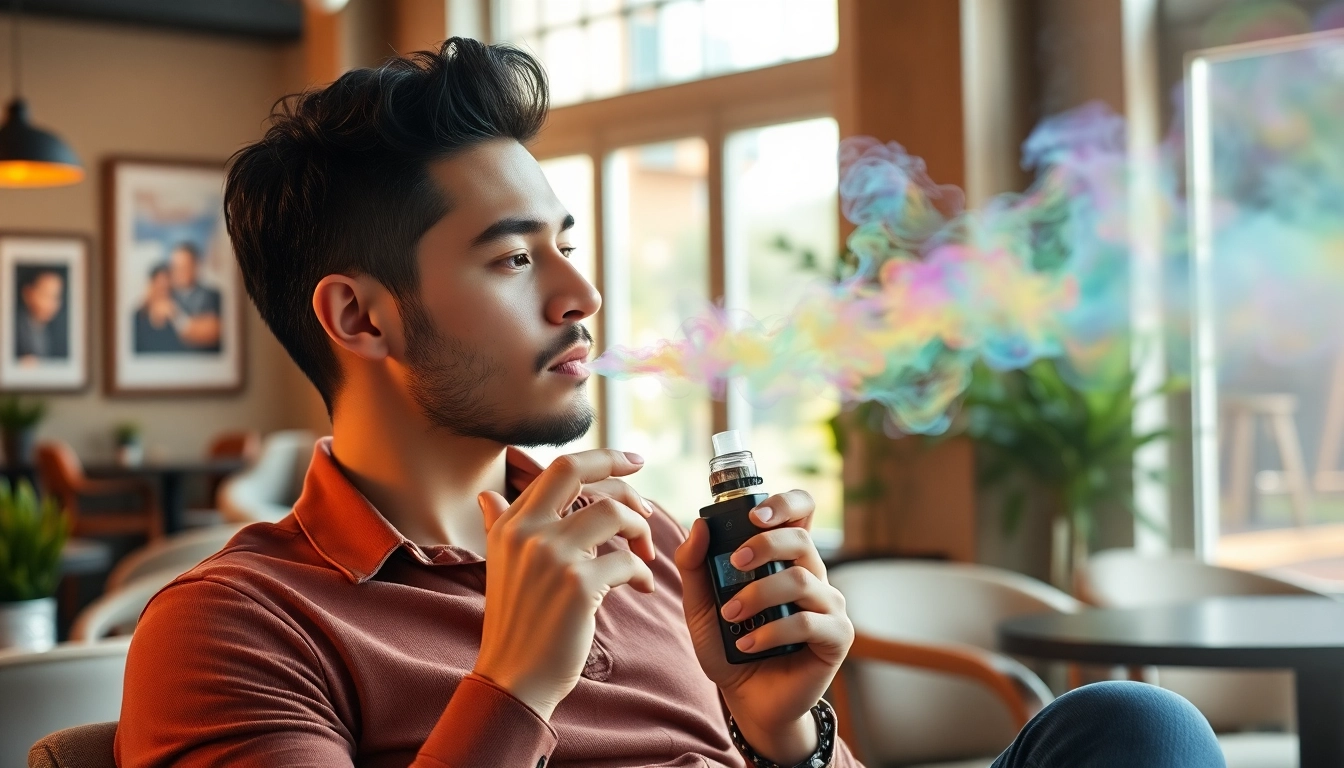 Genieße den entspannenden Moment mit vape ohne nikotin in einem modernen Café-Setting.